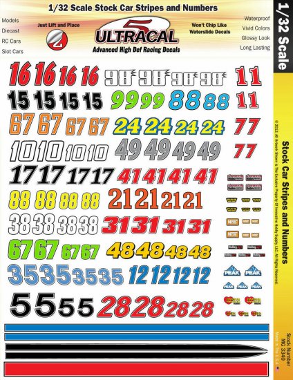 Ultracal 3340 - 1/32 DECALS - Stock Car Numbers - Click Image to Close