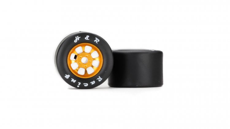 H&R HR1116 - Wheel/Tire Combo - 27 x 18mm - Silicone Tires - NASCAR Gold Wheels