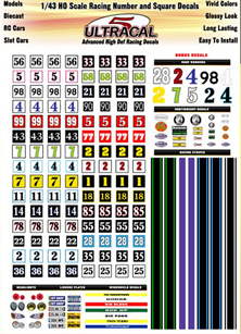 Racing Numbers and Stripes Slot Car Decal Sheets Vintage Strombecker NOS 