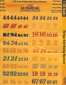 Ultracal 3323 - 1/32 DECALS - Vintage Gold Racing Numbers