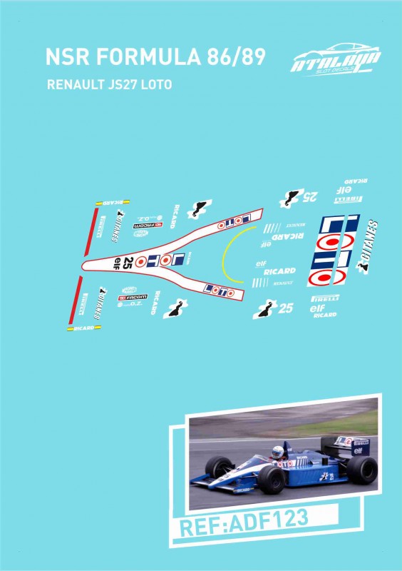 Atalaya Decals ADF123 - NSR F1 - 1986 Ligier-Renault JS27 - René Arnoux