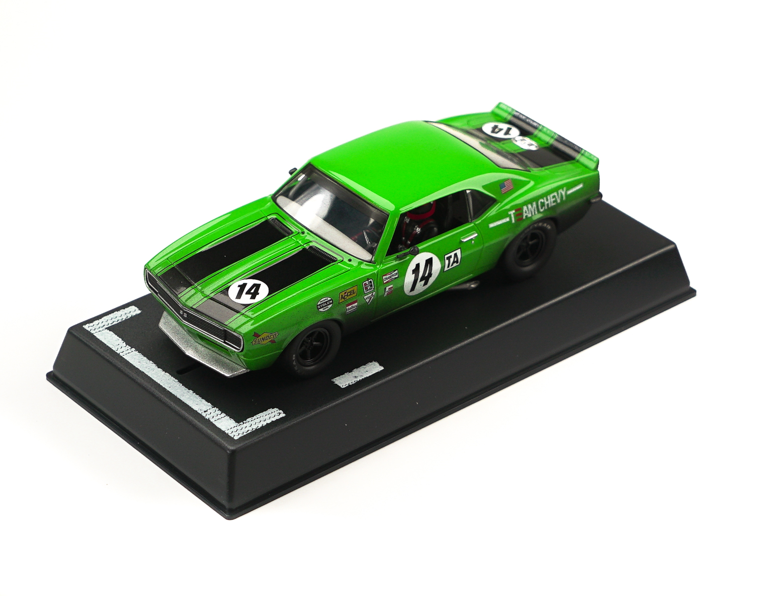 PIONEER SLOT CAR P044 1968 'TEAM CHEVY' #14 LIME GREEN '12 HOUR ENDURO RACER' 